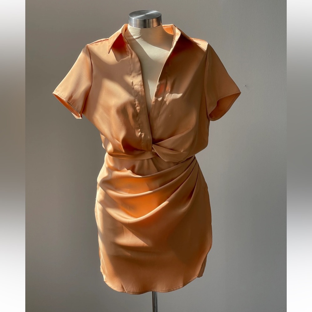 Sweet & Simple Satin Mini Dress; Color: Melon; Size: Small
